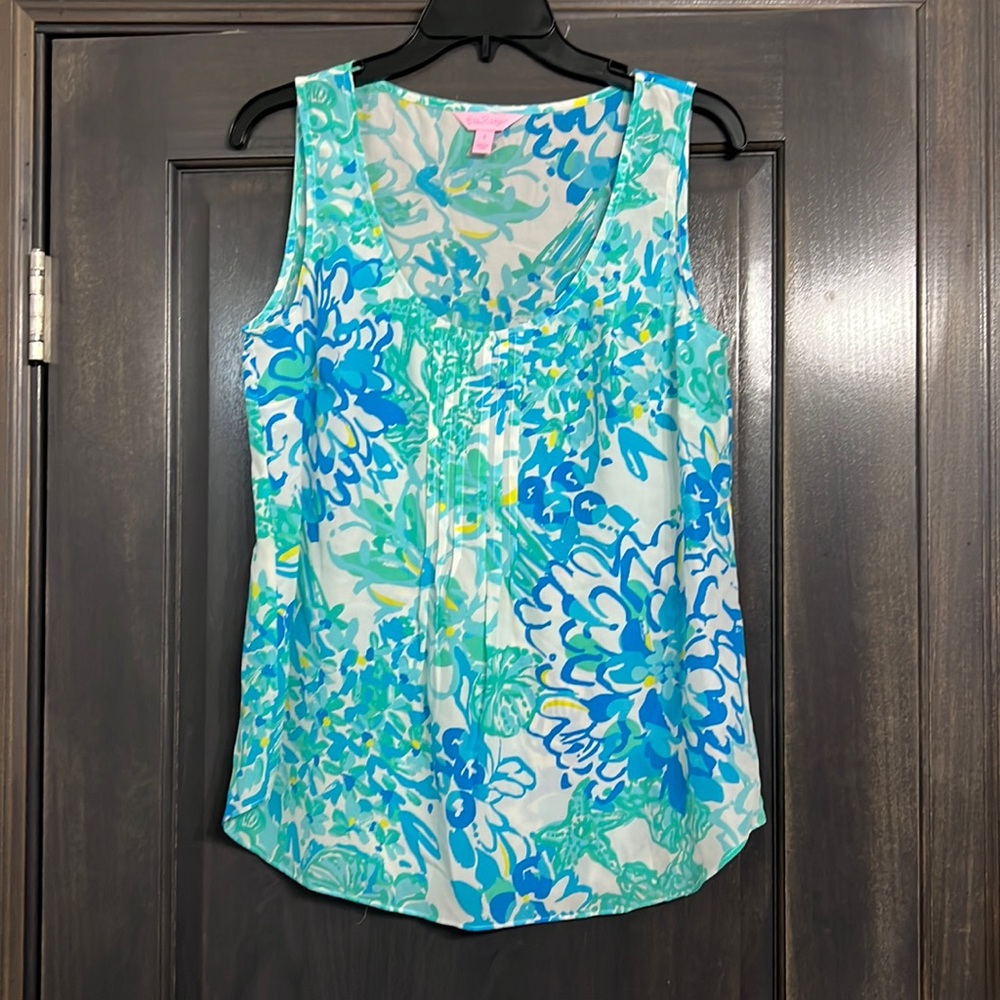 Lilly Pulitzer Blue and Green Floral Tank Top